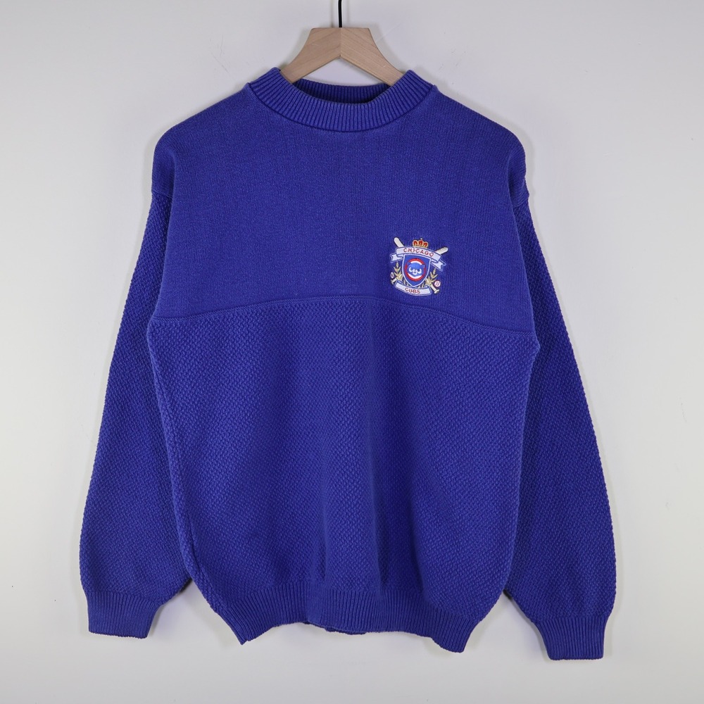 Vintage 90s Nutmeg Chicago Cubs Sweater Size Medium Blue Cotton USA MLB